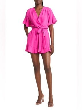 Fraiche by J Surplice Flutter Sleeve Romper Sz Medium - NWT